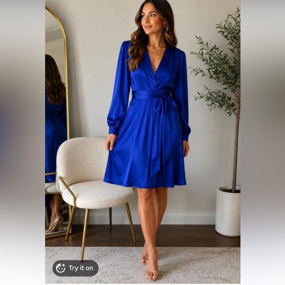 NWT Banana Republic Indigo Blue Long Sleeve Wrap Dress